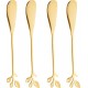 Jogo 4 Espátulas Para Patê ou Manteiga Aço Inox Leaves Dourado